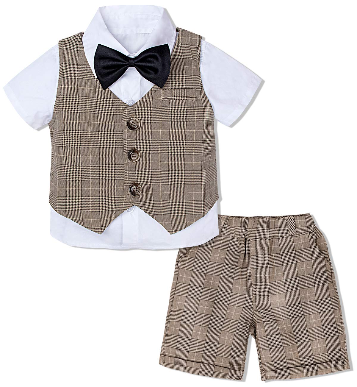 mintgreen Baby Boys 3 Pieces Outfit Gentleman Suit Set, Shirt & Bowtie & Waistcoat & Shorts, Size:1-6 Years
