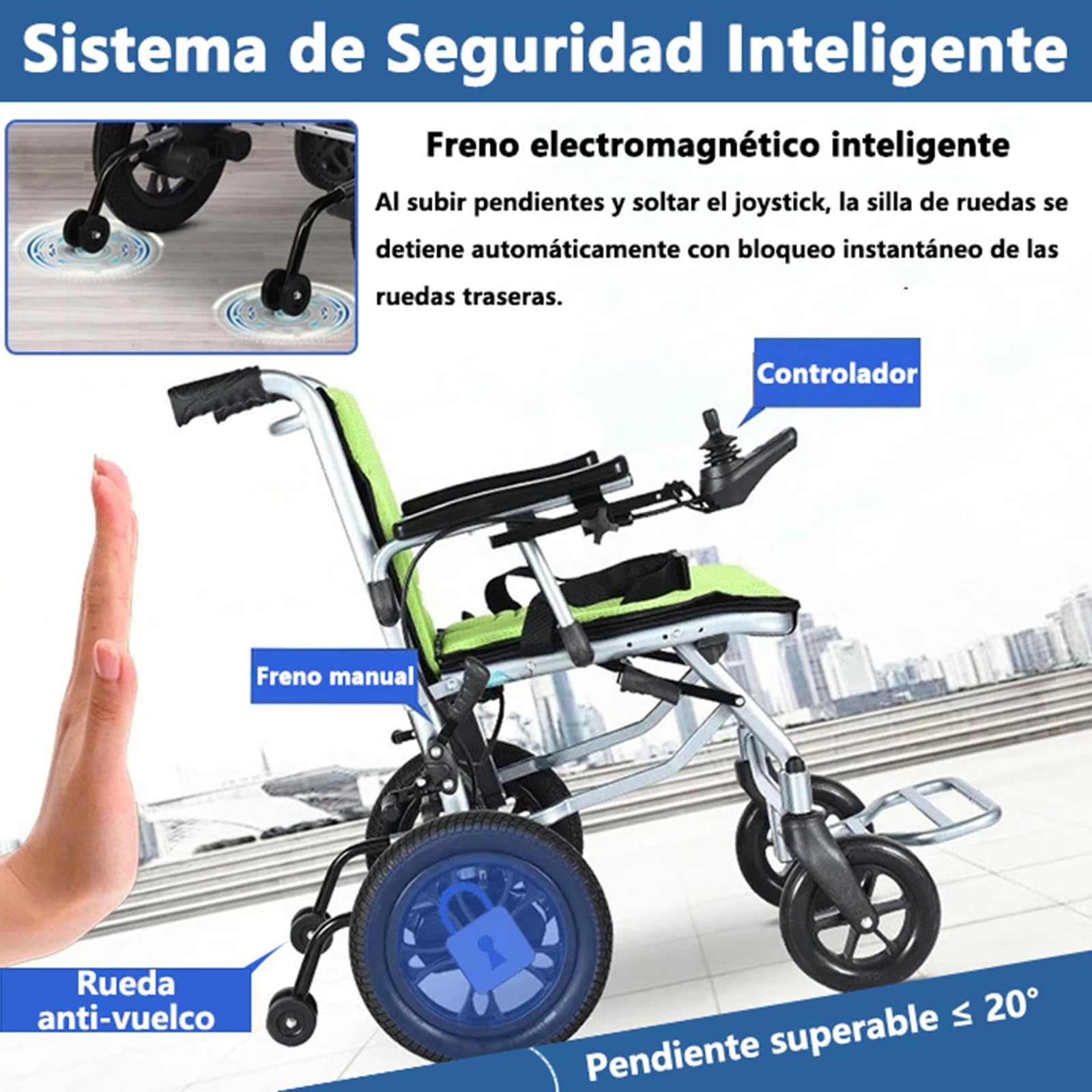 AMITD Silla de Ruedas Eléctrica Plegable Ligera, Doble Control, 15kg, Autonomía 20 km, Carga 120 kg, Todo Terreno, Certificación Aeronáutica, Doble Batería de Litio Extraíble, para Disabili, Anziani