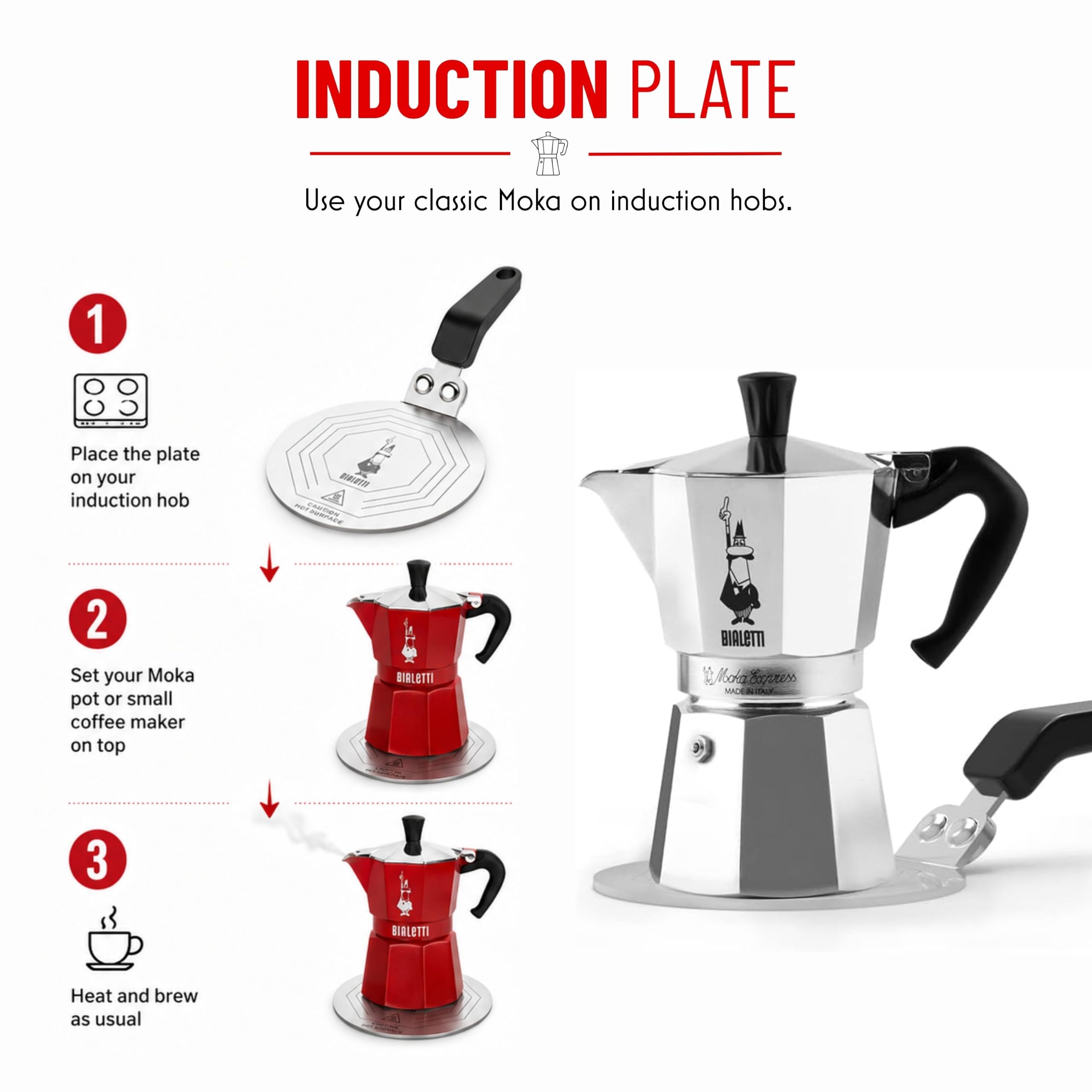 Bialetti Plaque à induction 13 cm, adaptateur induction, convient pour cafetières de 1 à 9 tasses ou petites dimensions, acier, Noir