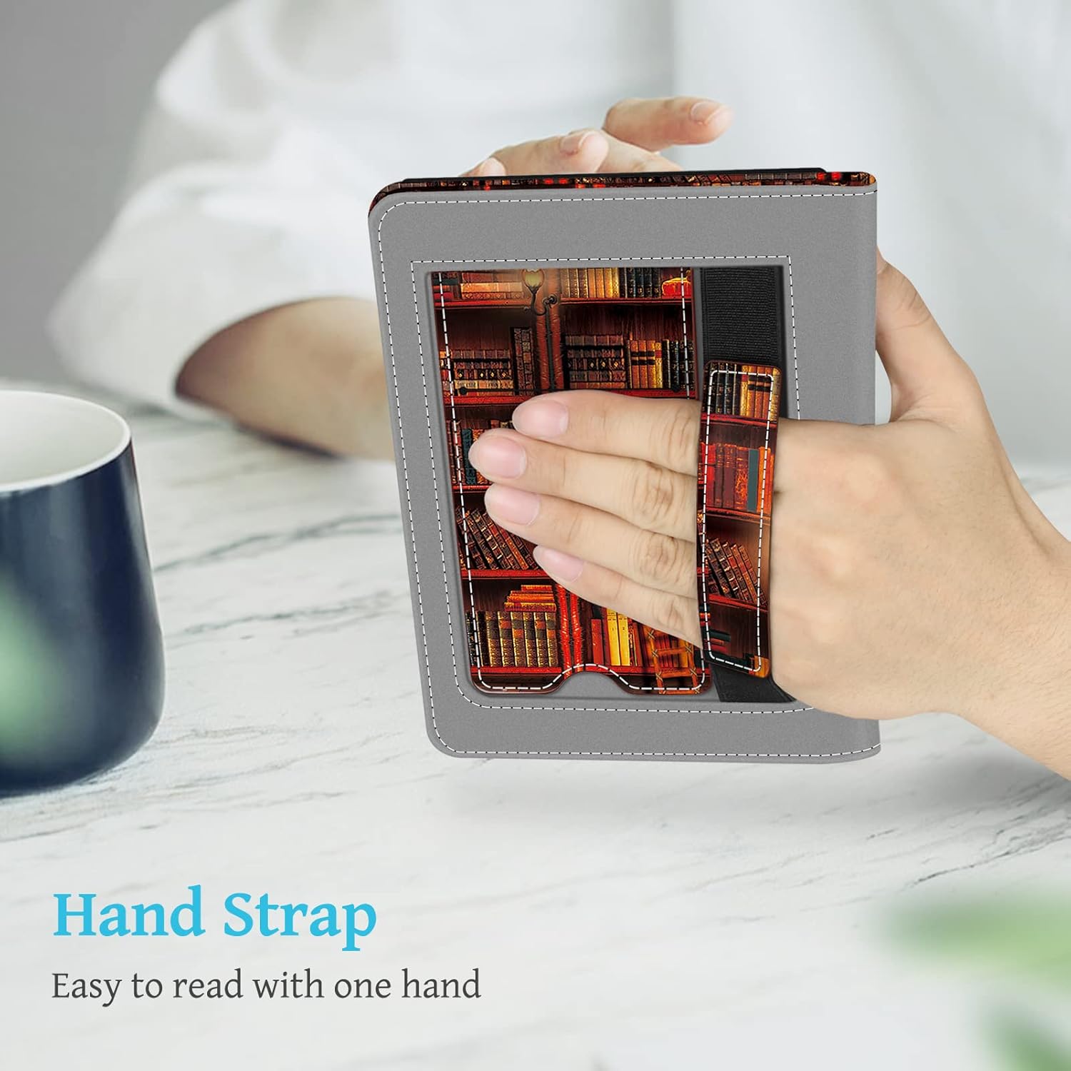 Fintie Stand Case for 6.8" Kindle Paperwhite (11th Generation-2021) and Kindle Paperwhite Signature Edition - Premium PU Leather Sleeve Cover with Card Slot and Hand Strap, Library
