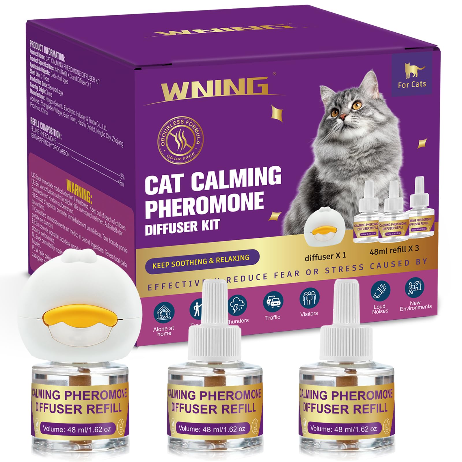 Diffuseur de Phéromones Apaisantes pour Chats + Recharge 3X48 ML - Aide à Réduire Les Confilts et Tensions Entre Chats Vivant sous Le même Toit