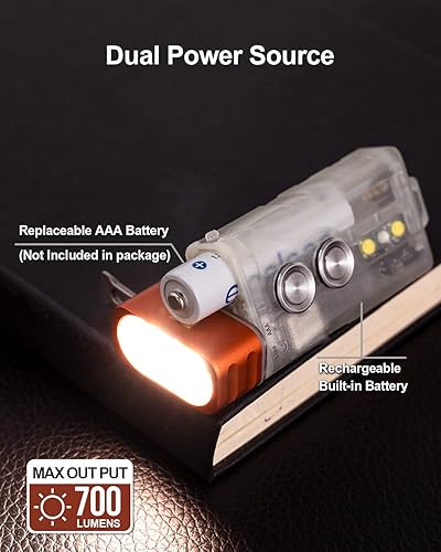 Miniatura 4 de Linterna con llavero RovyVon Angel Eyes E5 GITD, linterna EDC con 700 lúmenes de luz principal y luces auxiliares prácticas, alimentada por batería