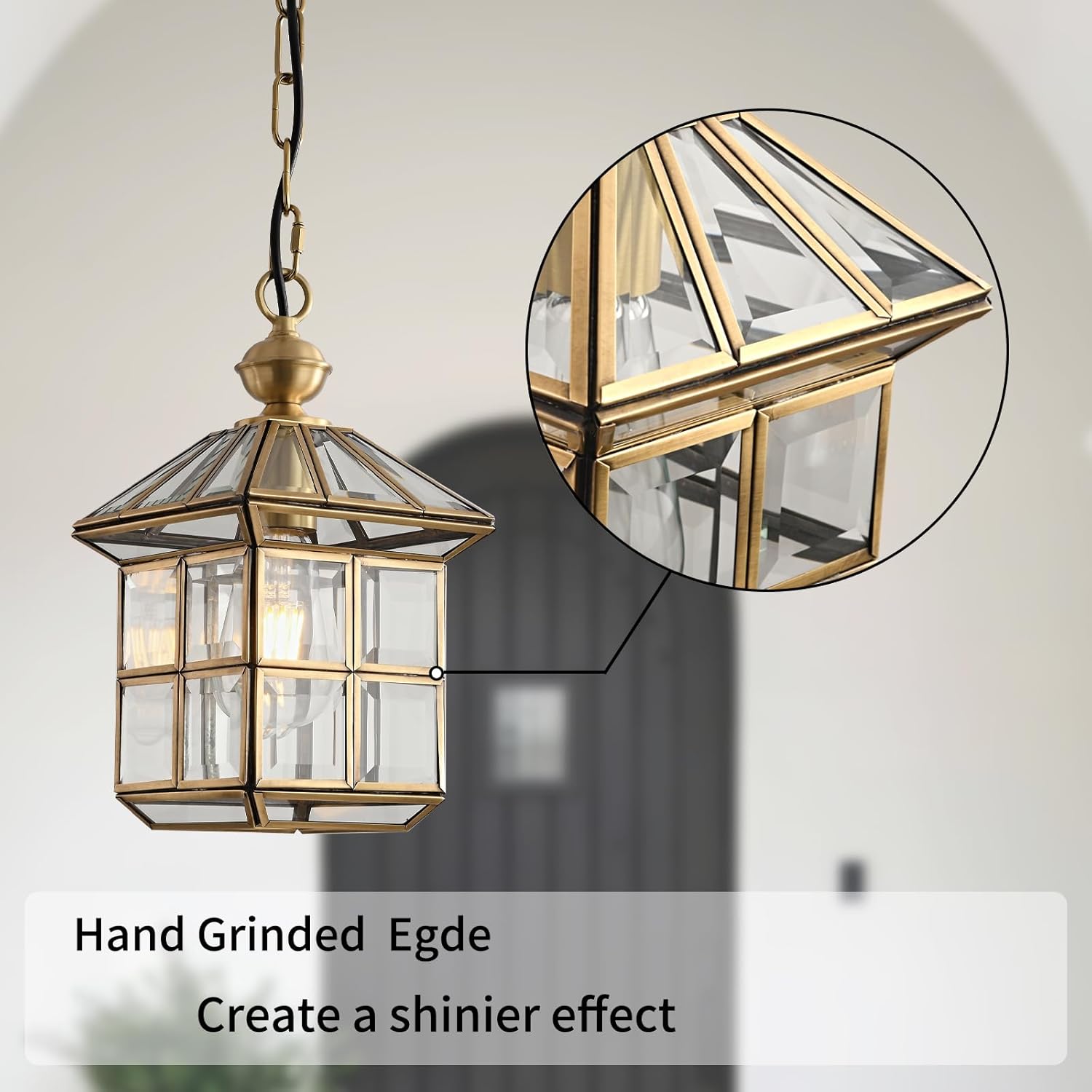 Milaii Mi Copper Brass Outdoor Pendant Light 12.6in Exterior Lantern Hanging Light Fixture Waterproof Anti-Rust Porch Light Outdoor Chandelier for Porch Kitchen Dining Room Entryway Patio