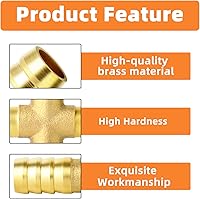 Vista 5 de GASHER 5 púas de manguera de latón de 1/2 pulgada, accesorio de manguera de 4 vías con 20 intersección de abrazadera