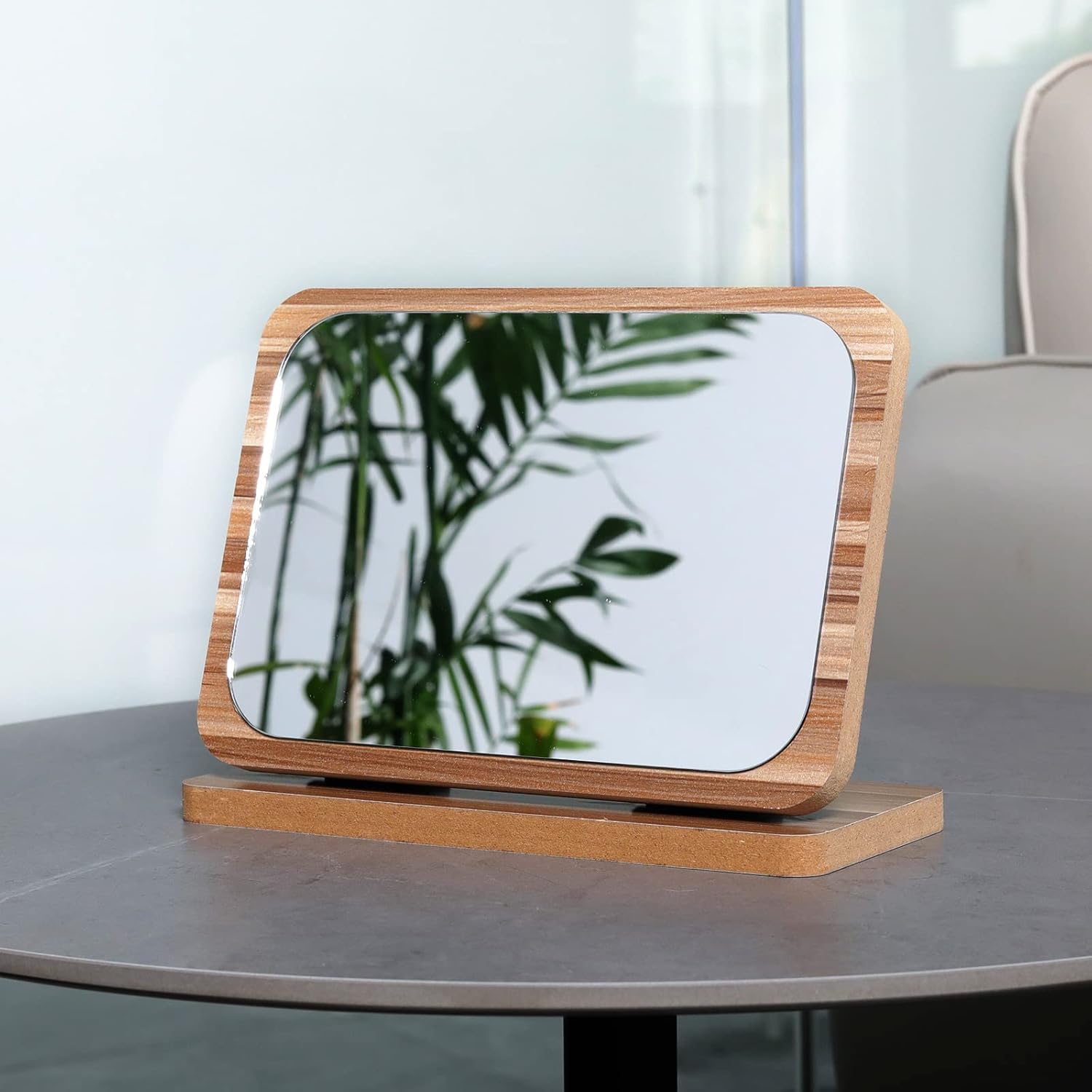 LONGSHENG - SINCE 2001 - Rectangle Table Mirror Standing Wood Framed Mirror Desktop Mirror 90 Degree Rotating Mirror for Makeup Cosmetic