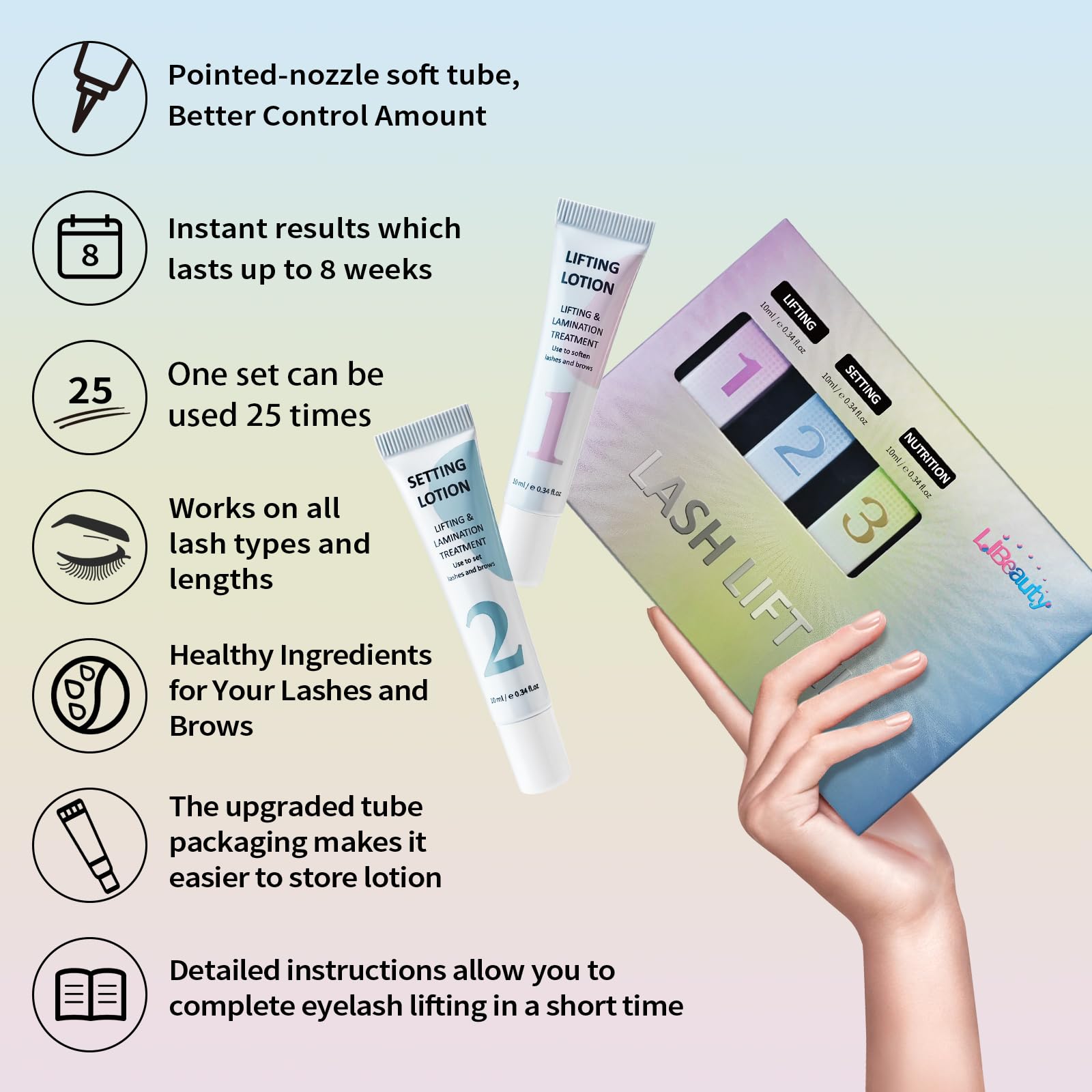 Libeauty Kit Laminazione Ciglia, 10ml Laminazione Sopracciglia, Kit Laminazione Ciglia E Sopracciglia, Design Tubolare, Controllo Preciso Della Quantità di Emulsione, per Casa e Salone