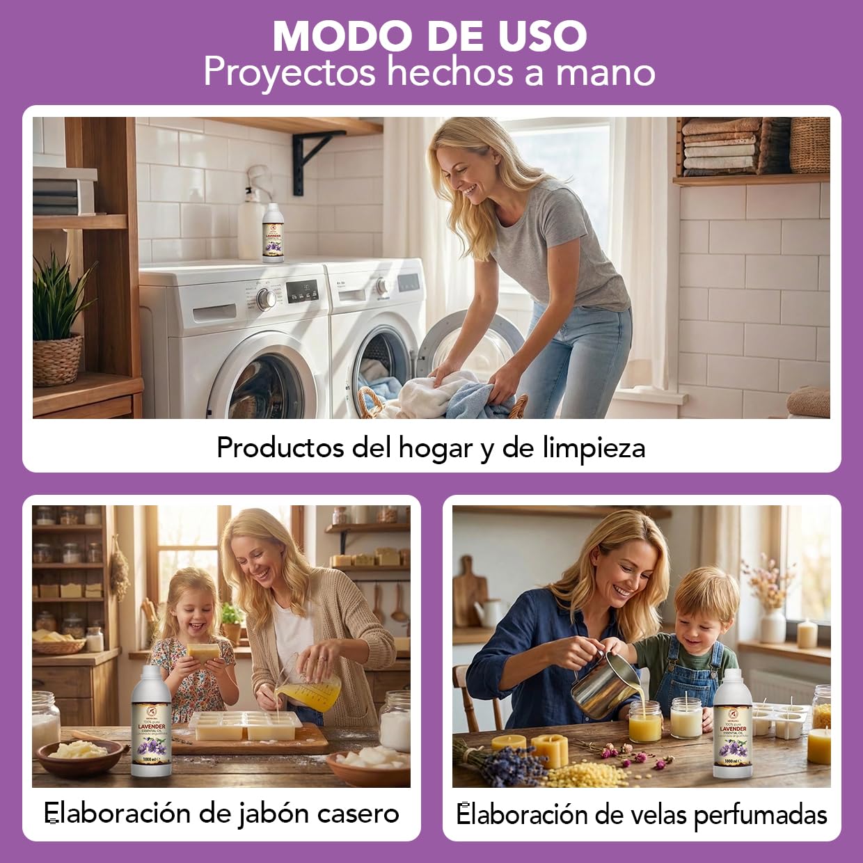 Aceite Esencial de Lavanda 1000ml - Lavandula Angustifolia - Aceites Esenciales Natural para Difusor - Calmante - Relajación - Cuidado Piel - Cuidado de Ropa - Protégé y Refrescas Prendas