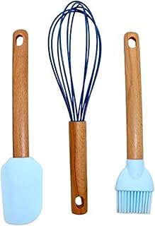 Happy home Silicone Kitchen Utensils 3 Piece Silicone Cookware Kitchen Utensils Set Wood Handle Non-stick Cookware Suitable for Kitchen (blue)