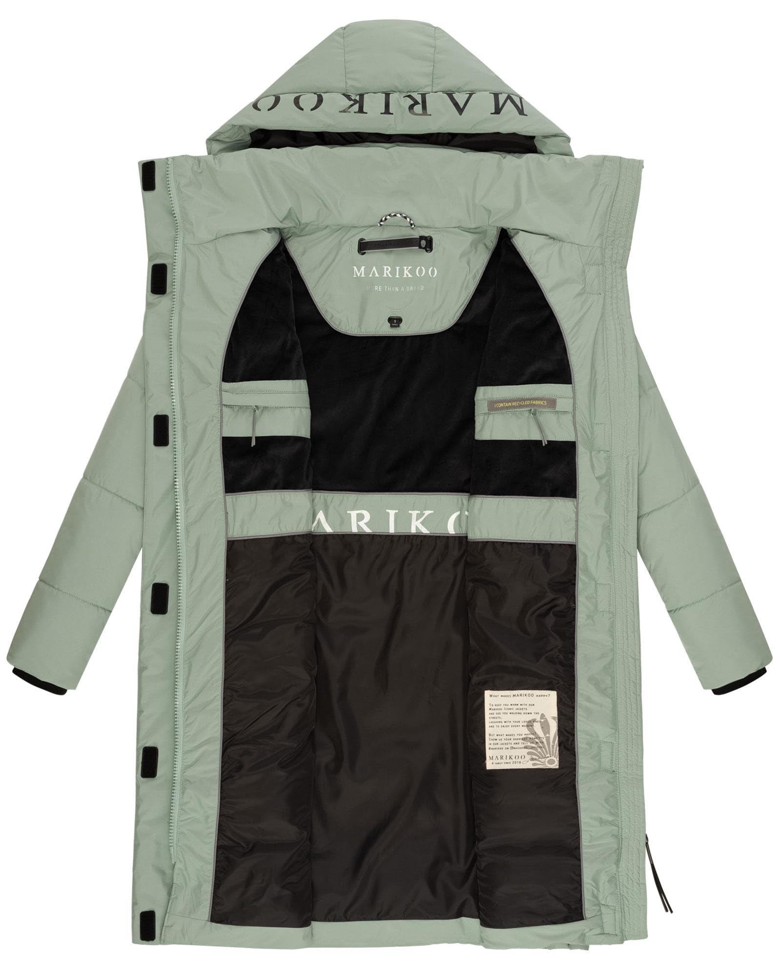 MARIKOO Damen Winterjacke (S-3XL) - Steppjacke, lang geschnitten, seitliche Gehschlitze, Kapuze (abnehmbar), Warme Jacke Frauen - N001