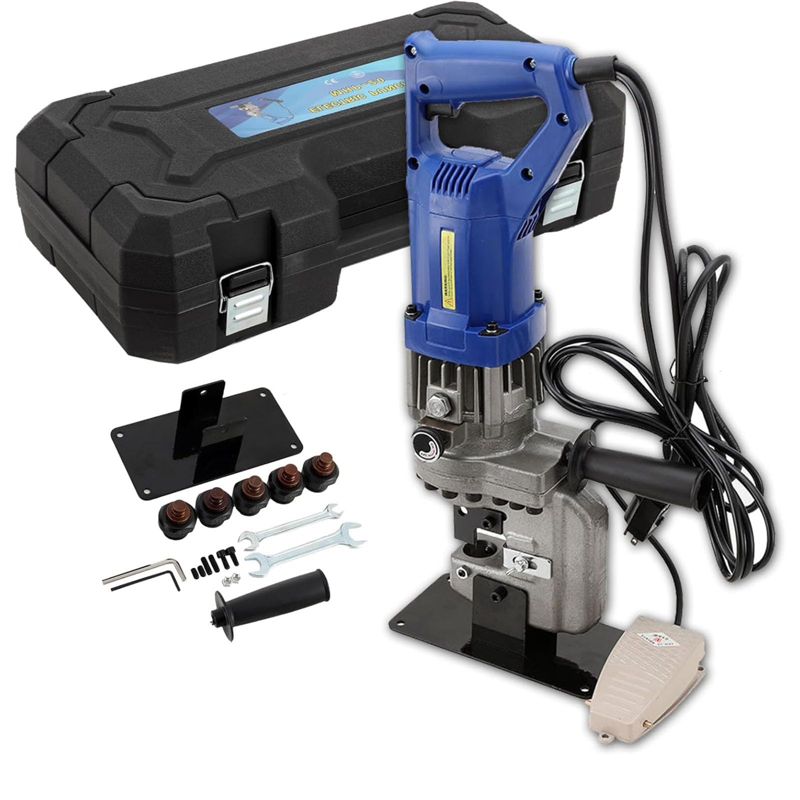 Efficieran One Color Hydraulic Hole Puncher 1400W Industrial Metal Punching Machine, Heavy Duty Electric Hole Punch Tool For #4-#6 Angle Iron, Steel Frame & Copper Busbar