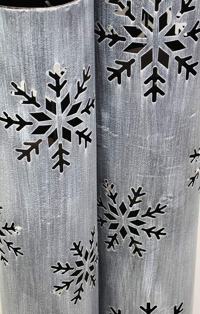 2 Stück Windlichtsäulen Schneeflocke aus Metall, 88 + 100 cm hoch, Kerzenhalter, Gartenlaterne, Bodenwindlicht, Dekosäule mit Kerzenglas, Metallsäule, Kerzensäule