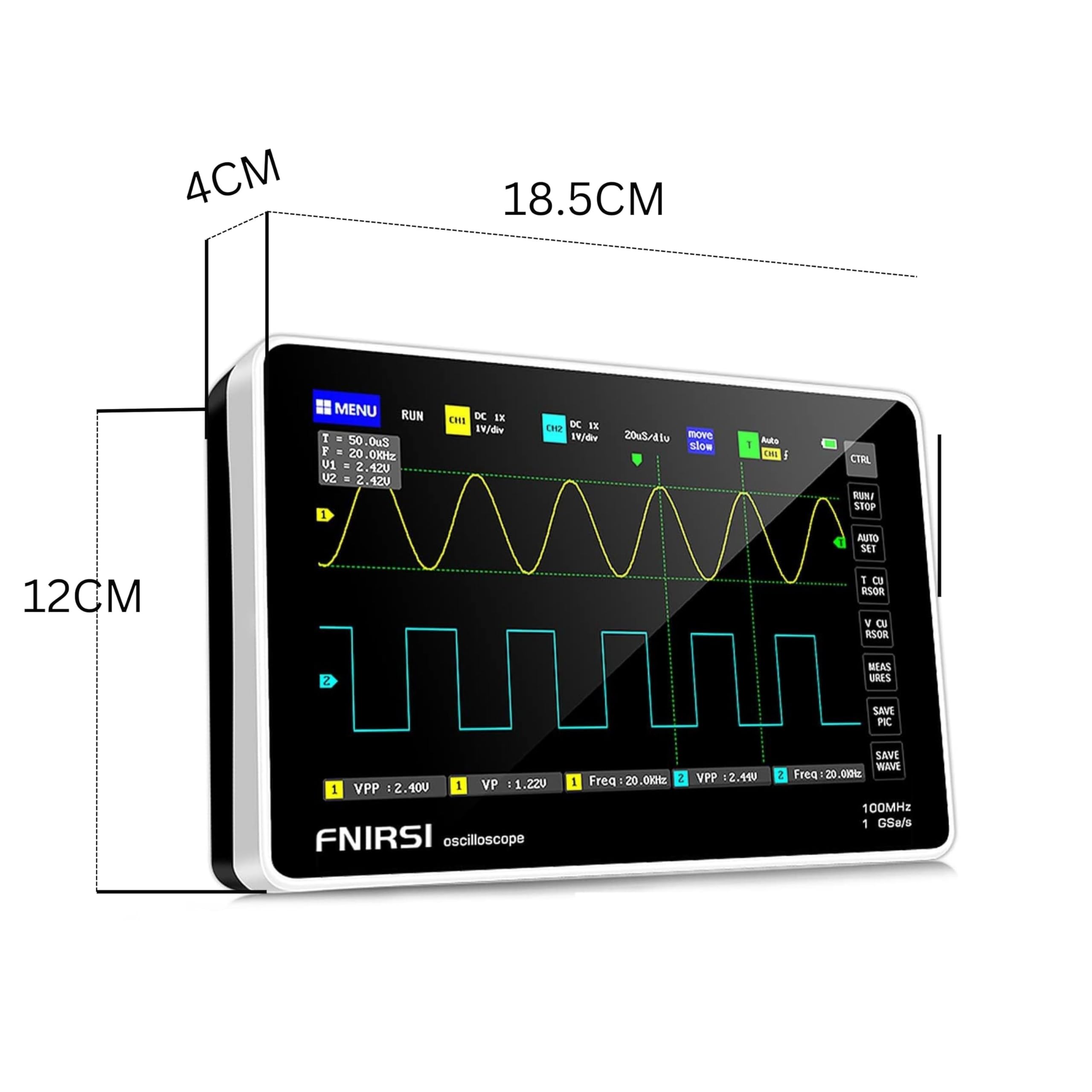 Yellow Tommy Tablet touch ScreenOscilloscope | 1013D | 7-inch Display | 2 Channel | 100M Bandwidth | 1GS/s Sampling Rate | 800×480 Resolution | - Image 3 thumbnail