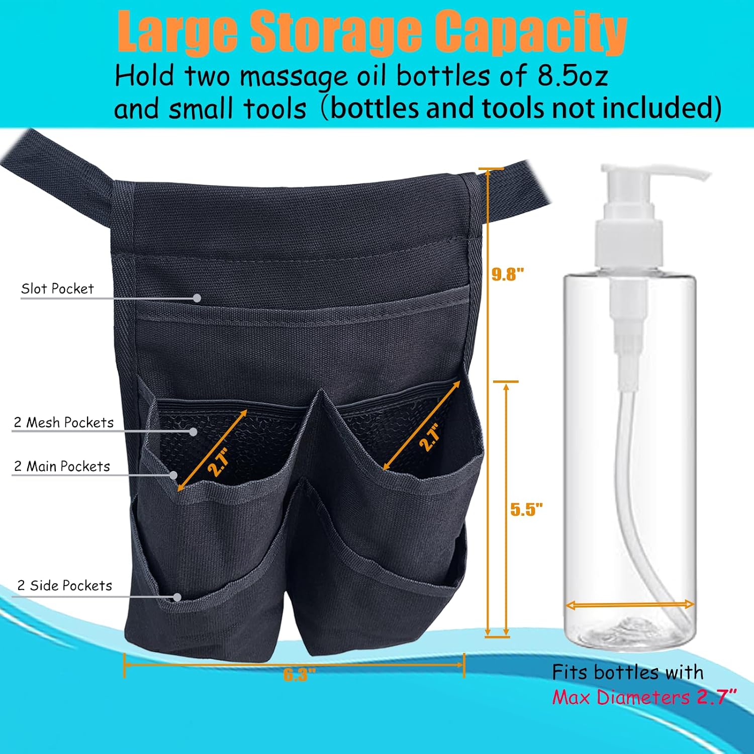 Pro Massage Therapist Bag, Multi-Pocket Portable Holster with Adjustable Waist Belt,Oil Bottle Pockets, Card Slots,Mesh Compartments for Essentials,Large Capacity Lotion Holder Organizer image 4