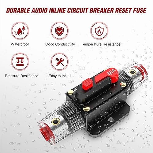 Miniatura 4 de Nilight Disyuntor en línea 80A reiniciable 12-24V CC Soporte de fusibles de reinicio manual de 3-15 AWG protección de sobrecarga para sistema de