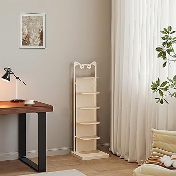 Floor-Standing Vertical Invisible Bookshelf, Corner Bookcase 6/8 Layers, Spine Storage Rack, Modern Freestanding Display Shelves, Suitable for Living Room, StudyWhite,102cm/40.1in