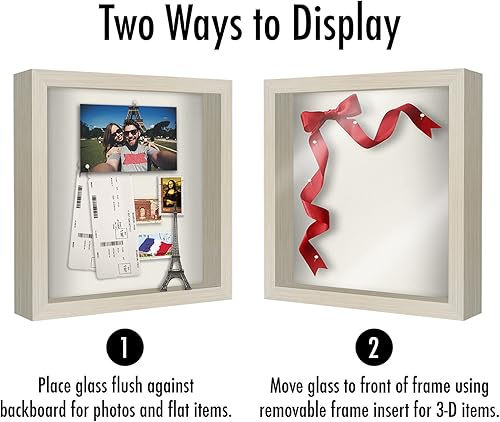 Miniatura 4 de Americanflat Marco de caja de sombra de 11 x 11 pulgadas en madera clara con parte trasera de lino suave, madera compuesta con vidrio pulido para