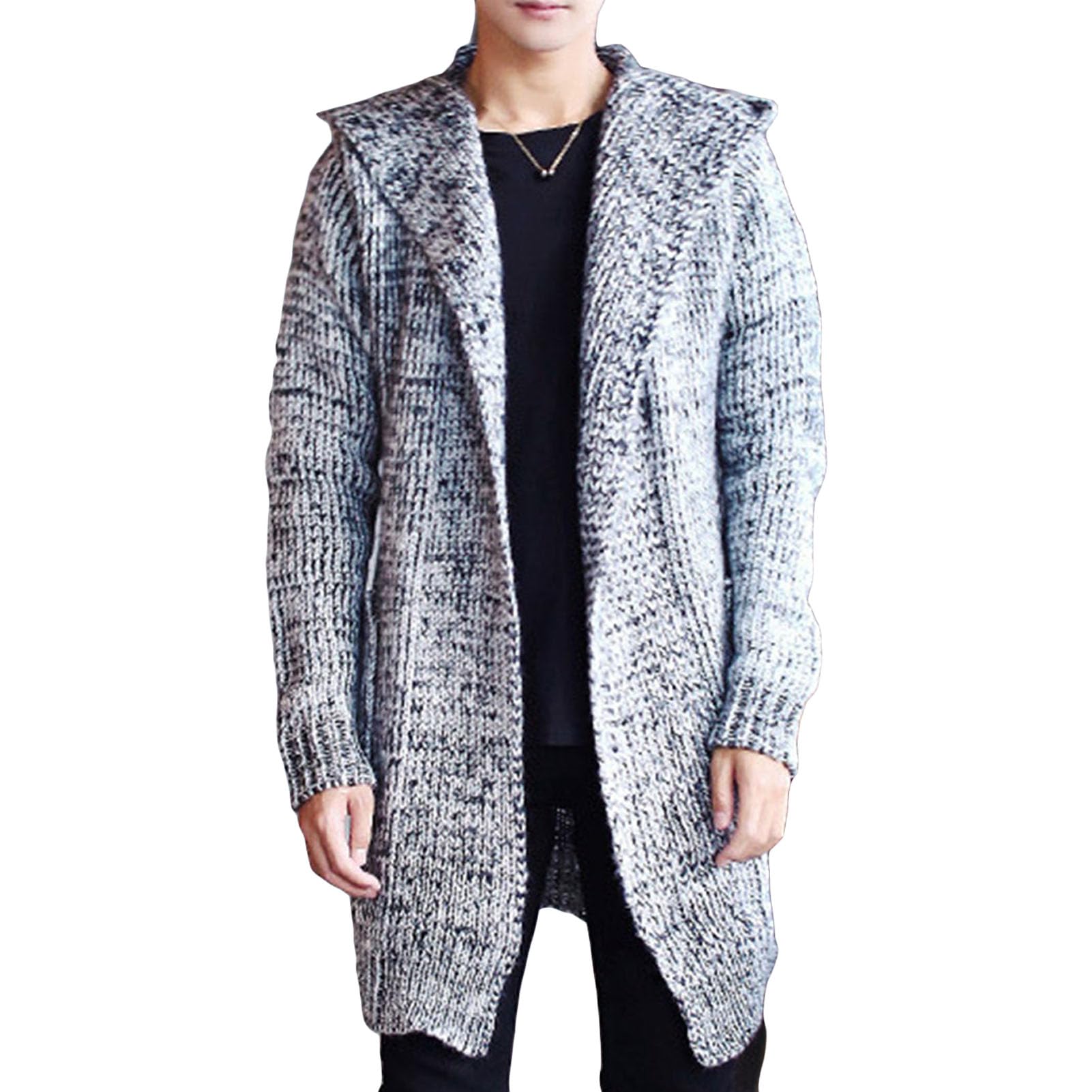 Men's Long Hooded Cardigan Lightweight Open Front Drape Cape Overcoat Ruffle Shawl Collar Jackets With Pockets