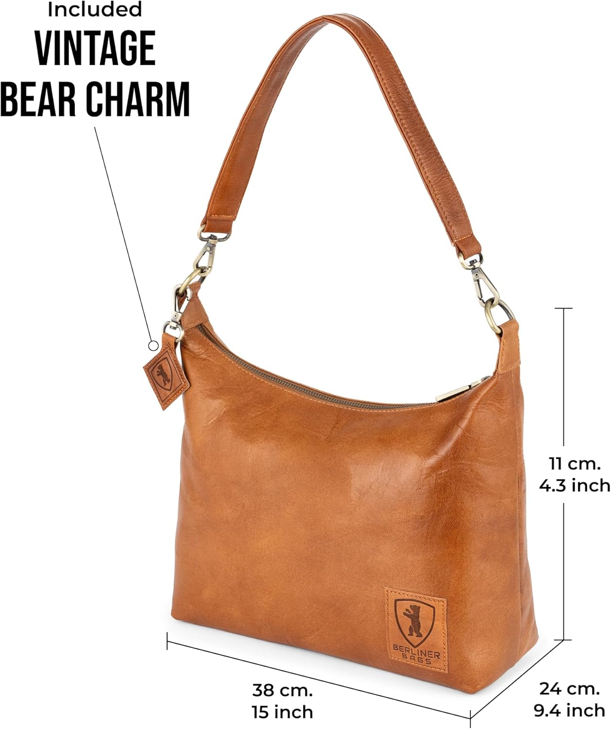 BERLINER BAGS Vintage Genuine Leather Shoulder Bag Bella, Hobo Bag, Top Handle Purse, Handbag for Women - Brown - Image 8