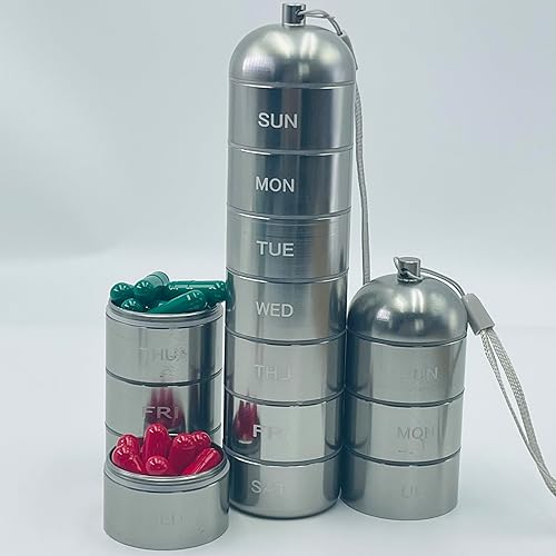 Miniatura 9 de Organizador de píldoras de metal  Contenedor portátil de almacenamiento de medicamentos impermeable para exteriores, estuche de píldoras de aleación