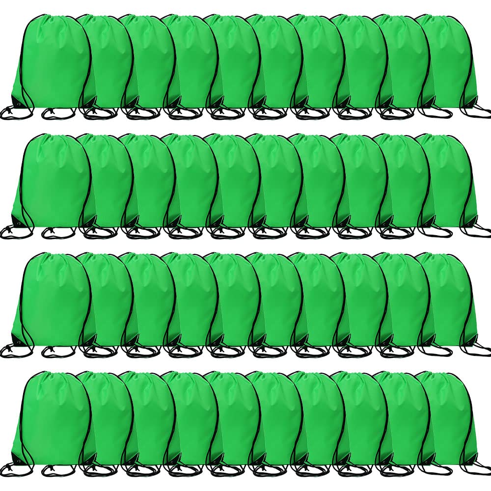 CODOBON Drawstring Backpack Bulk Draw String Bags Cinch Polyester Bag for Gym Sport, Green, Classic