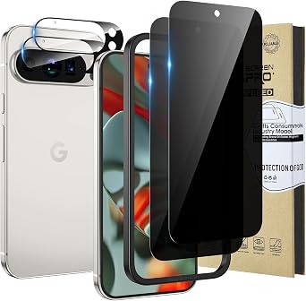 Privacy Screen Protector for Google Pixel 9 Pro XL with Camera Lens Protector,Tempered Glass Film,9H Hardness HD,Support Fingerprint Unlock,2-Pack Each