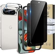 2 Pieces Tempered Glass Screen Protector for Google Pixel 9 Pro XL Anti-Spy Screen with 2 Pieces Camera Screen Protector Accessories [for Fingerprint] 9H Hardness HD