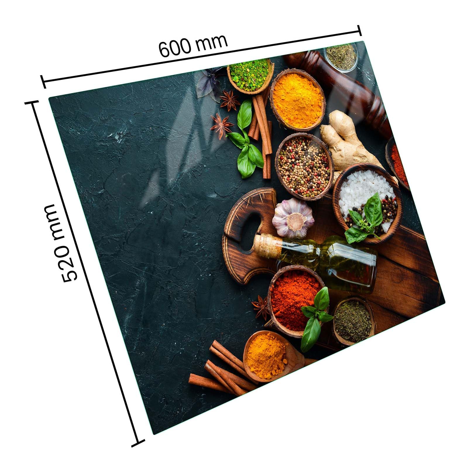 SFArt Protège-plaque 60x52 – Planche à découper en verre trempé 1 pièce – Induction & Vitrocéramique - Épices, Huile d'Olive-SFArt