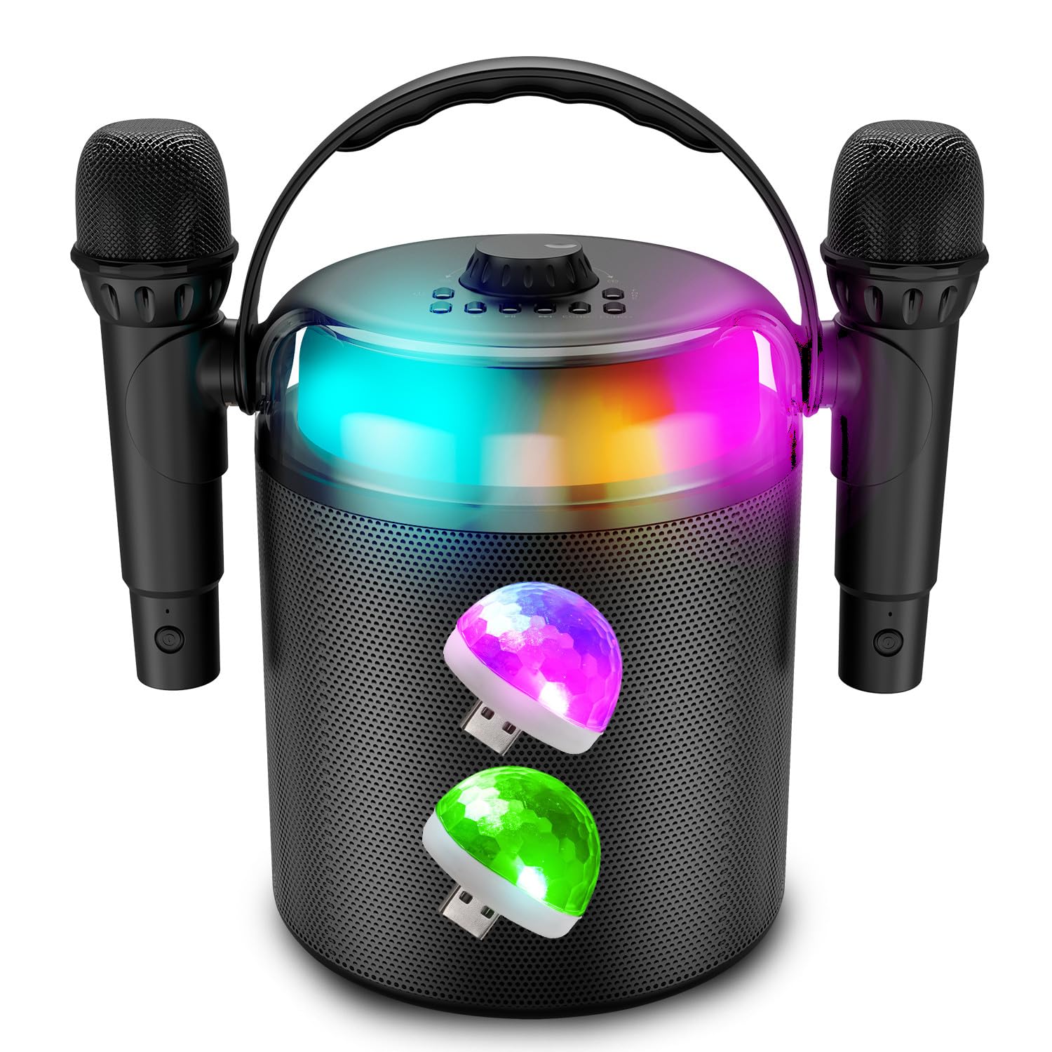 Altavoz Playkaraoke 120 W LED RGB, Bluetooth USB, 2 micrófonos inalámbricos, efectos de voz, compatible con TV inteligente, 2 mini luces LED