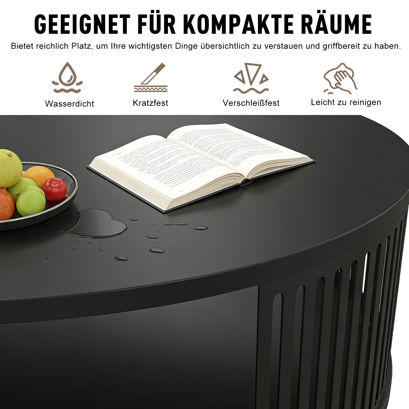 Runder Couchtisch Ø 75 cm mit Ablage, Wohnzimmertisch Schwarz