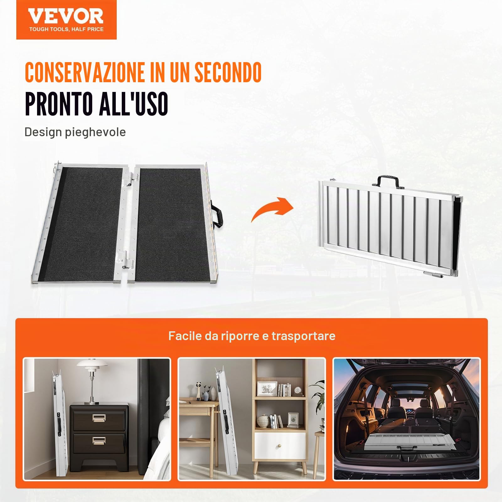 VEVOR Rampa per Sedia a Rotelle Portatile, 800 Libbre, Rampa con Soglia Pieghevole in Alluminio Antiscivolo, Rampa per Scooter per Mobilità Pieghevole per Gradini di Casa, Scale, Porte, Cordoli
