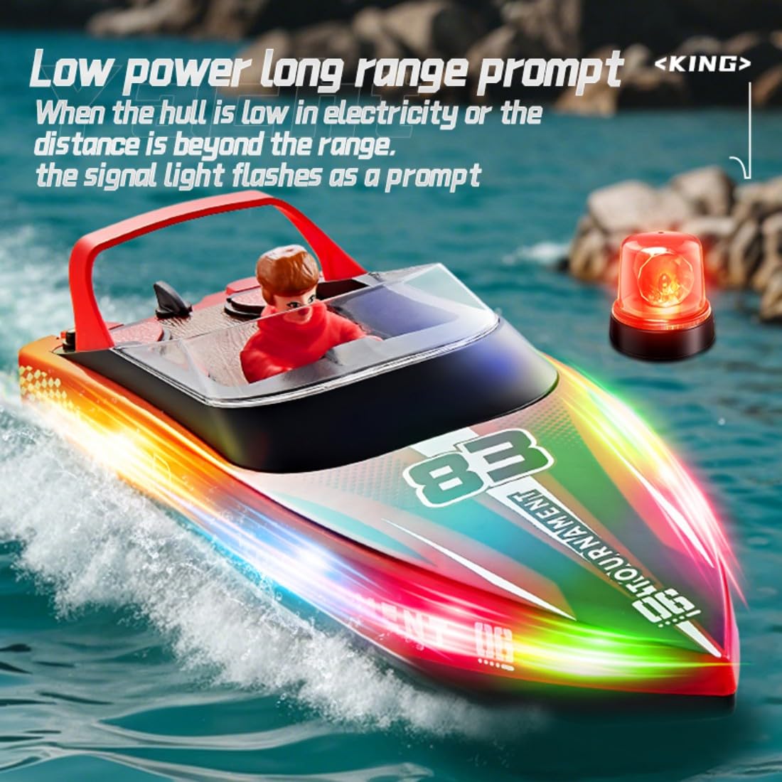 HJ821 - Lancha rápida a control remoto para adultos, 2.4 GHz de doble hélice de alta velocidad RC lancha de carreras con luces, modelo de embarcación eléctrica para piscina, lago