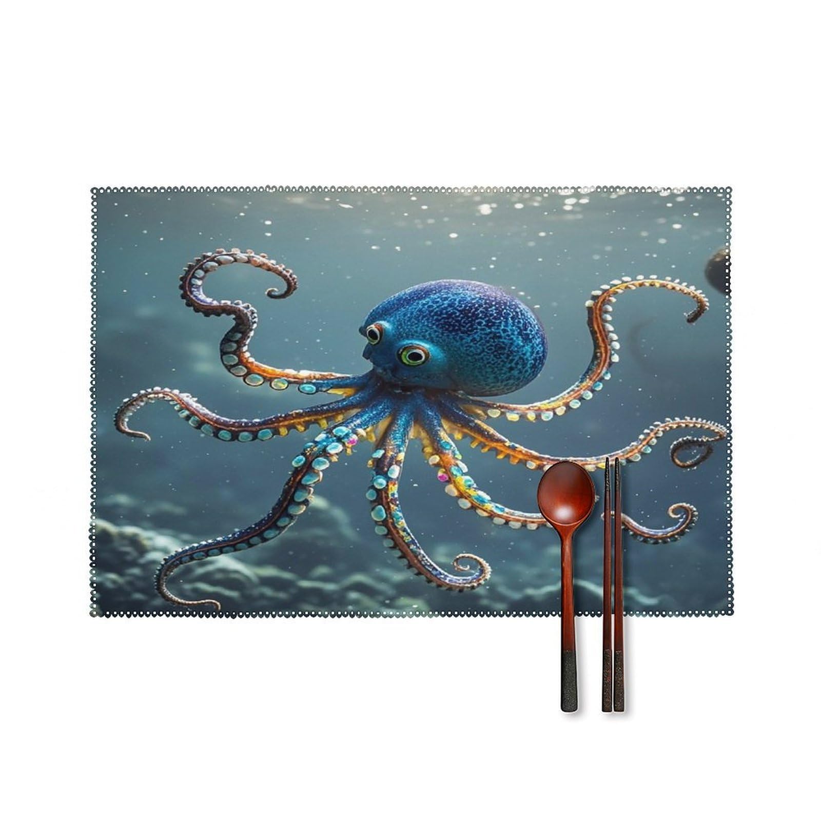 Octopus Placemats Set of 6 Heat-Resistant Washable Place Mats Wipeable Kitchen Placemat Easy to Clean for Indoor Outdoor Party Kitchen Decoration