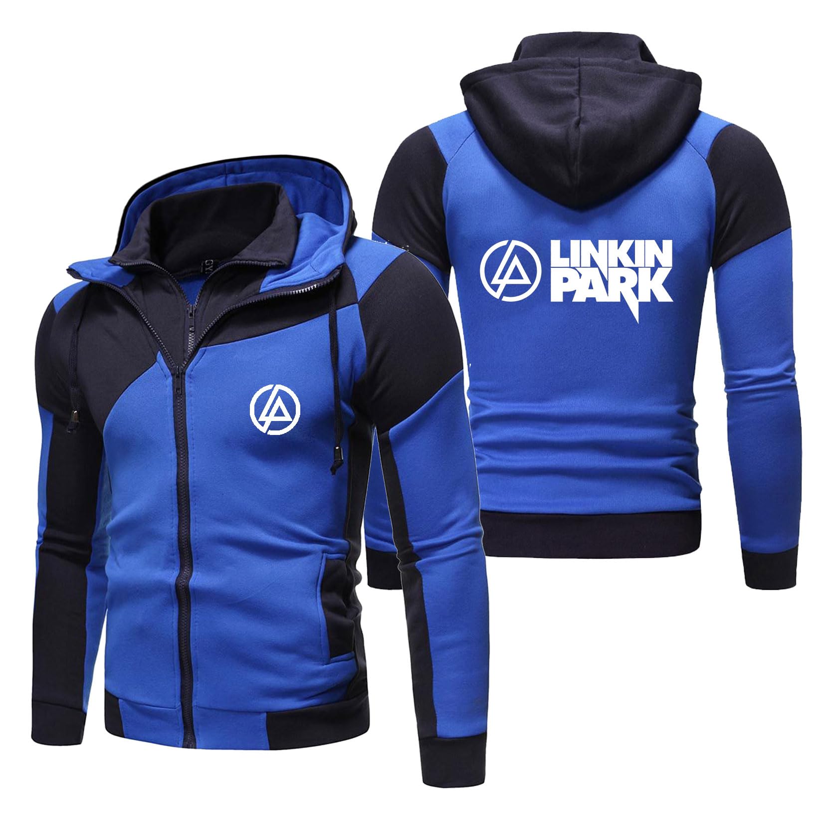 MODRYER Men's Fleece Hoodies For Linkin Park Zip Up Hooded Sweatshirt Jacket Adults Teenagers Pullover Hoodie Warm Cosy Hooded Sportswear Outerwear,Blue-3XL