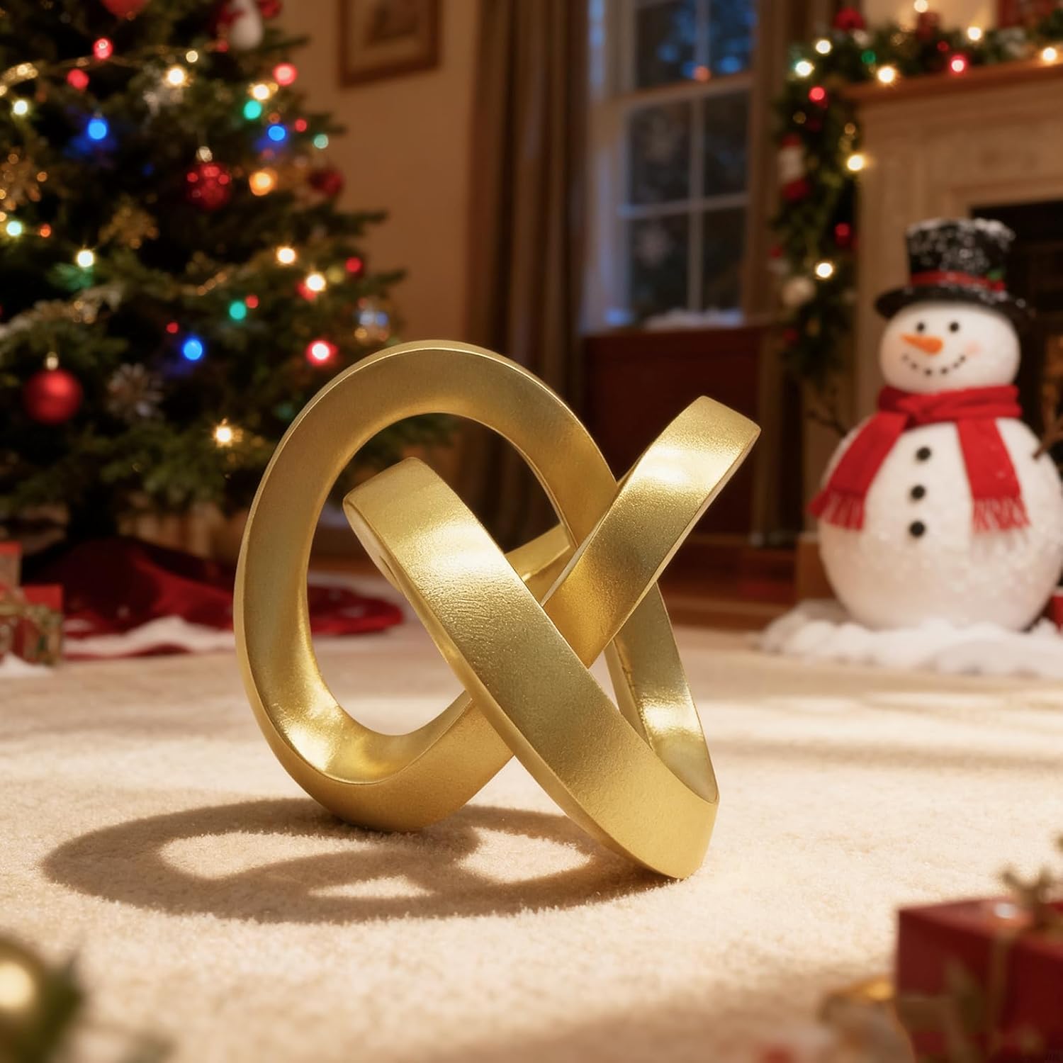 Gold Geometric Knot Sculpture - Resin Infinity Loop Decorative Statue for Coffee Table, Bookshelf Decor, Modern Home Accents - Small Tabletop Art Object