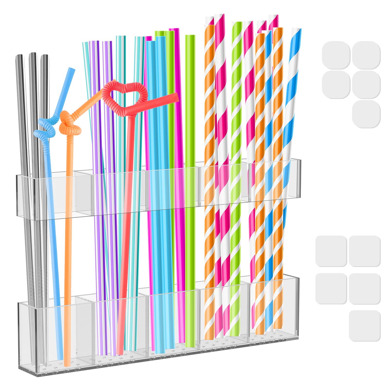 Acrylic Straw Holder for Cupboard Reusable Cabinet Straws Storage Rack with Double Sided Adhesive Tape Stick Tumbler Straw Organiser Wall Mounted Kitchen Storage for Straws Rack Cabinet Kitchen Counte
