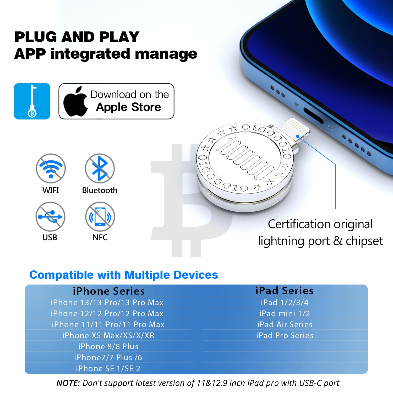 Amazon.com: Jostart Crypto Hardware Wallet para iPhone iPad Plug-Play, Cold  Wallet Crypto Currency para Bitcoin, Ethereum y más con aplicación segura  compra, administra y crece tus activos digitales : Electrónica