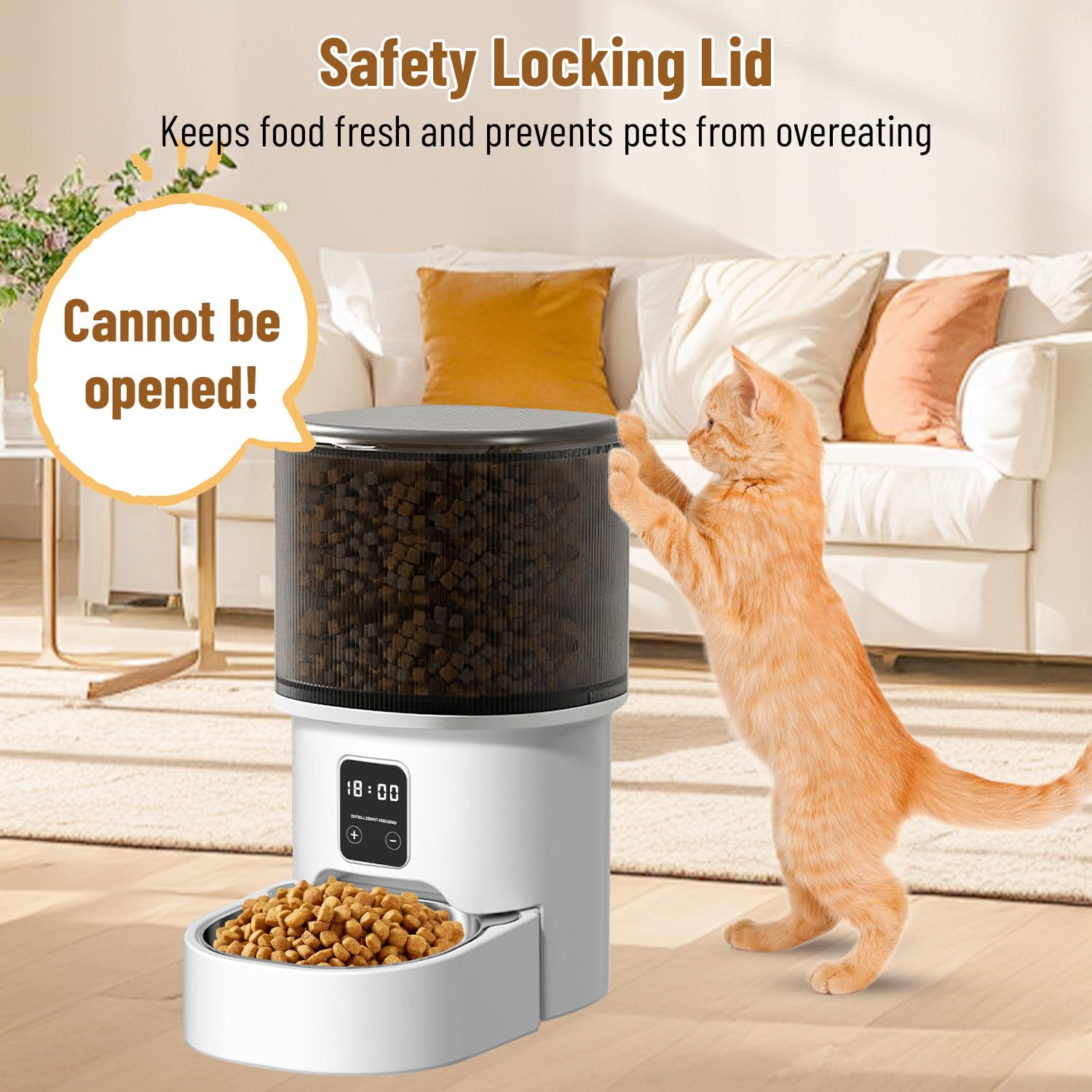 Distributore Automatico Cibo per Gatti e Cani 4L, Mangiatoia con Timer, 1-6 Pasti al Giorno, Dispenser Crocchette, Alimentatore Intelligente per Animali Domestici (Nero - Basic - 4L)