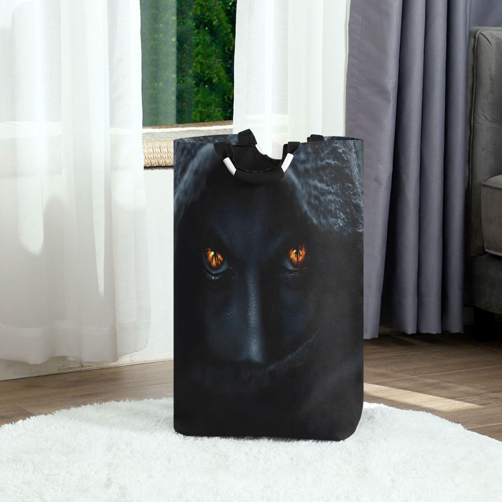 Jihqo Laundry Hamper Basket Devil Eyes Black Collapsible Nursery Storage Bin Waterproof Clothing Baskets for Home Bedroom Bathroom Washing Room