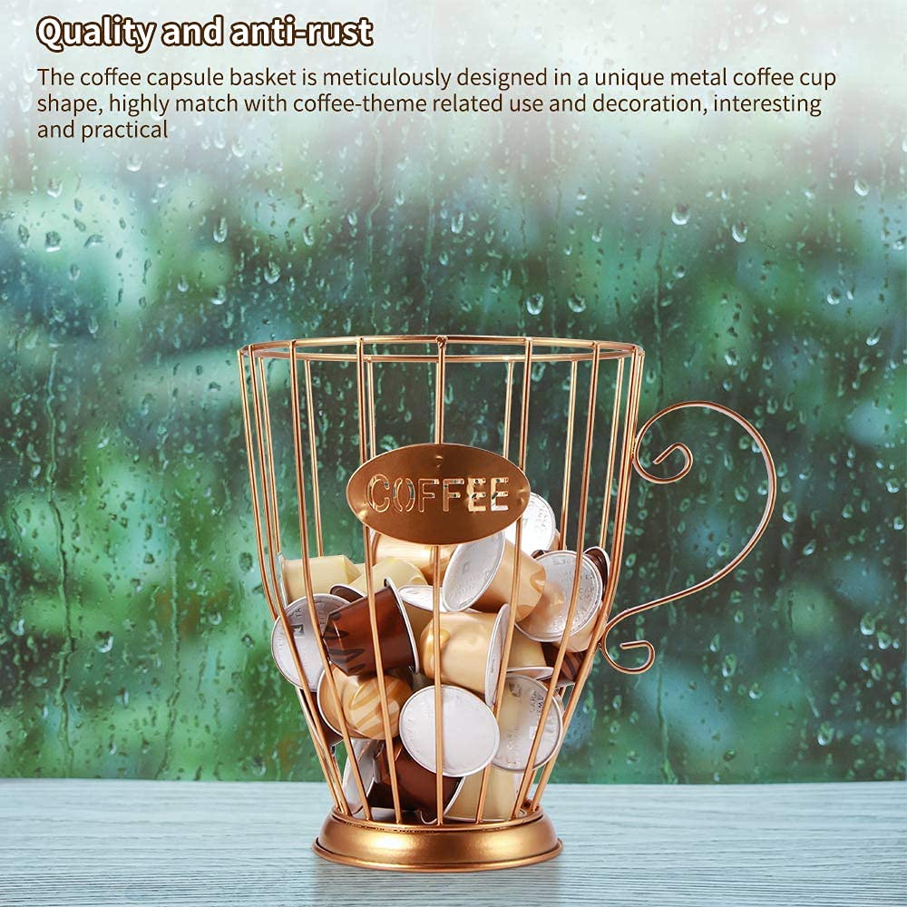 Panier Capsules Café TIEMORE – Organisateur Dosettes Design Tasse Métal Noir – Grande Capacité – Style Vintage Élégant