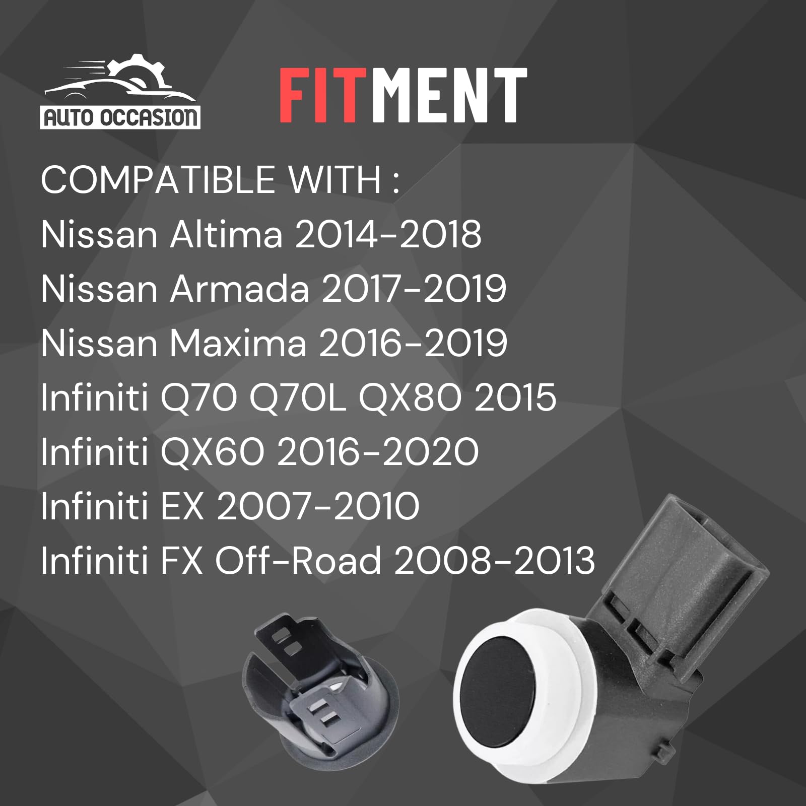 AUTO OCCASION Car Bumper Reverse Parking Assist Sensor Compatible with Nissan Altima 2014-2018 for Infiniti QX60 2016-2020 28438-3SH0B 28438-3TA4A 4PACK with Mounting Bracket