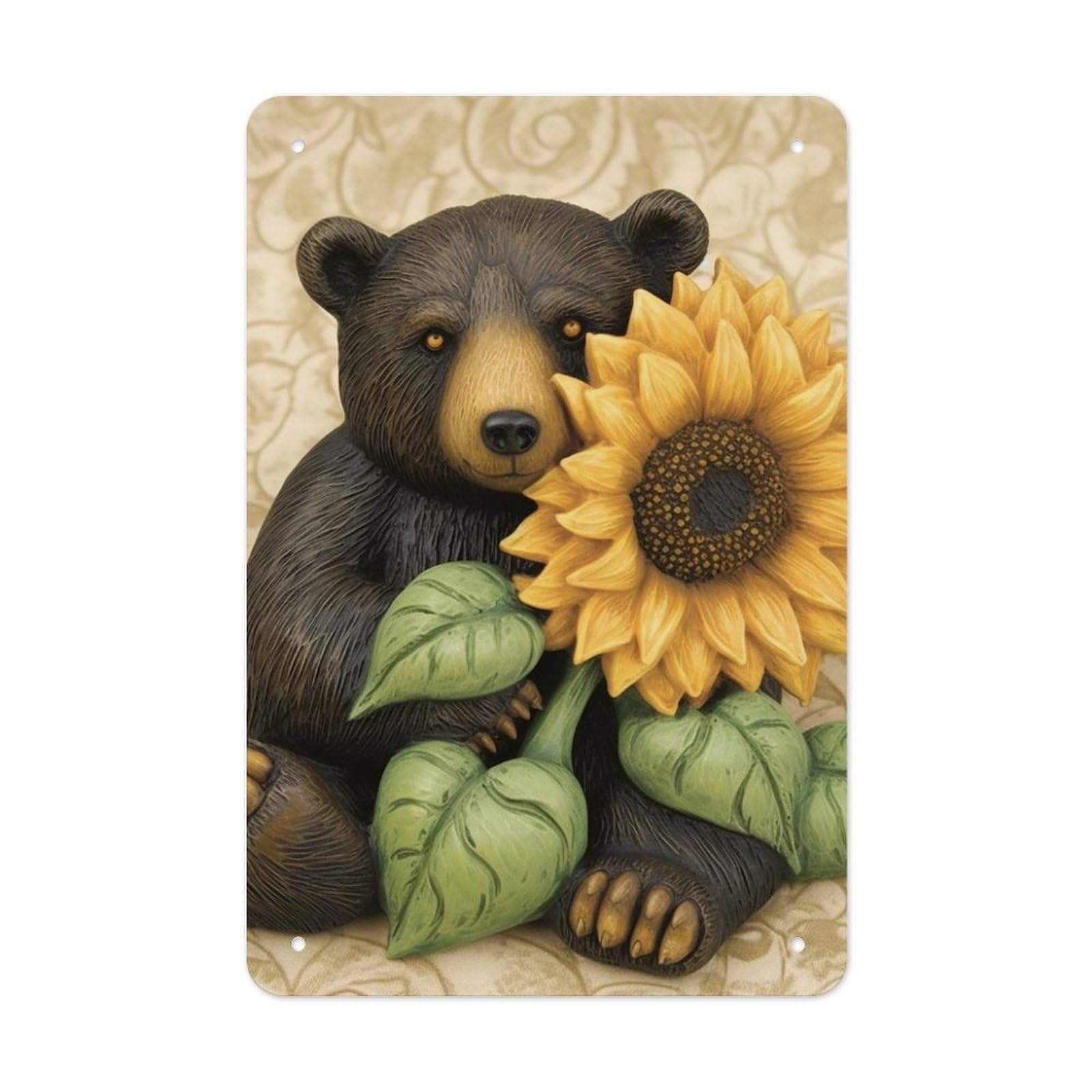 QMNLKH Sunflower And Bear Plaques for Wall Decor, Personalized Metal Tin Sign for Home, Multifunctional Poster for Office, Fashion Painting for Hallway, Wall Art Pictures, 7.9x11.8Inch