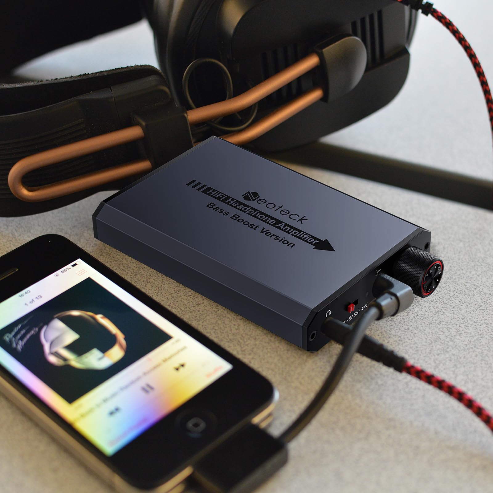 Neoteck Amplificador de Auriculares 3.5mm con Refuerzo de Graves 16-300Ohm Amplificador para Auriculares Portátil HiFi Superficie de Aluminio Mate para MP3,iPod,Mac,Teléfono Móvil,Ordenador