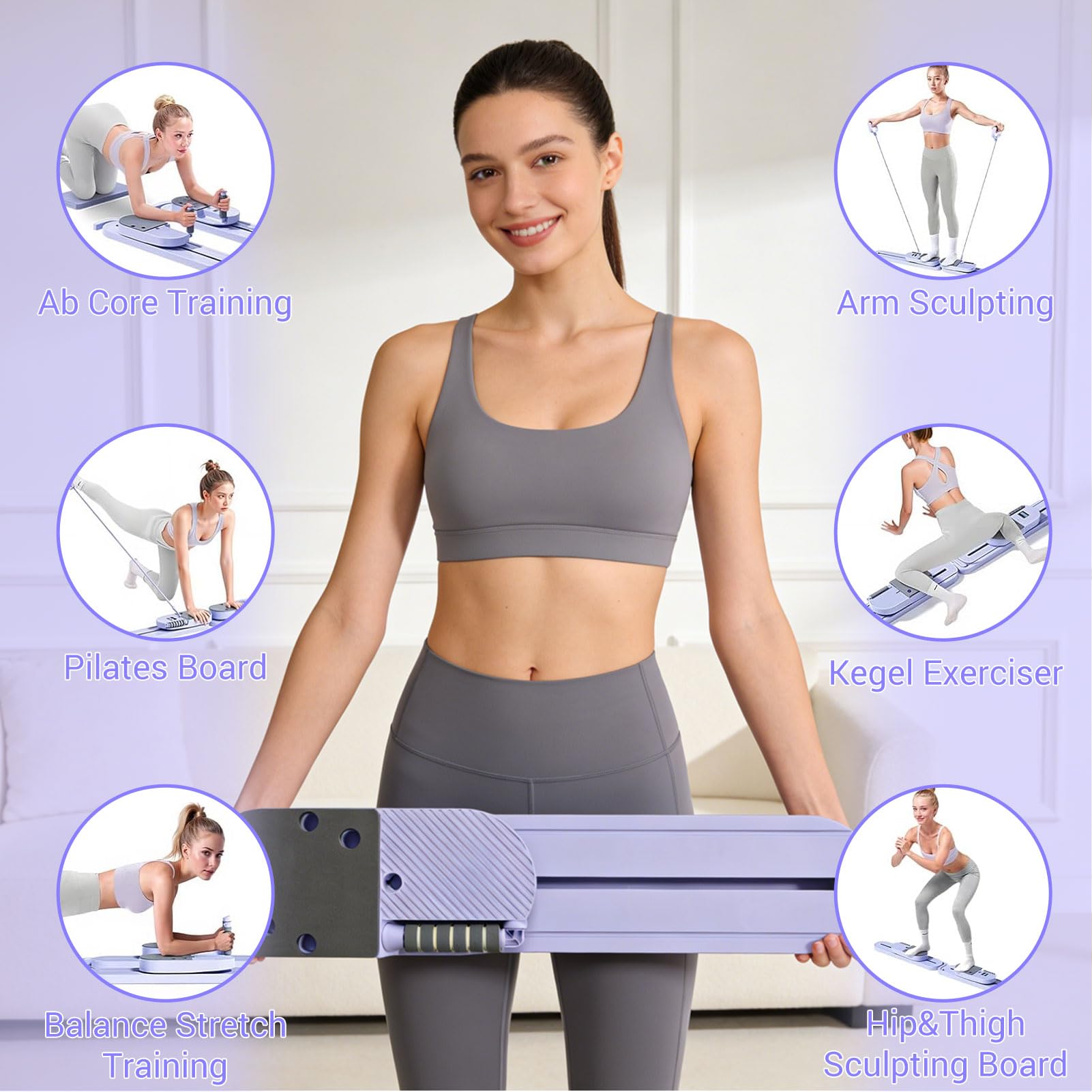 Planche de Pilates pour la maison pliable avec bandes de résistance multifonctionnelle pour entraînement complet du corps Pilates Appareil d'entraînement pour la maison Gym Fitness Appareil