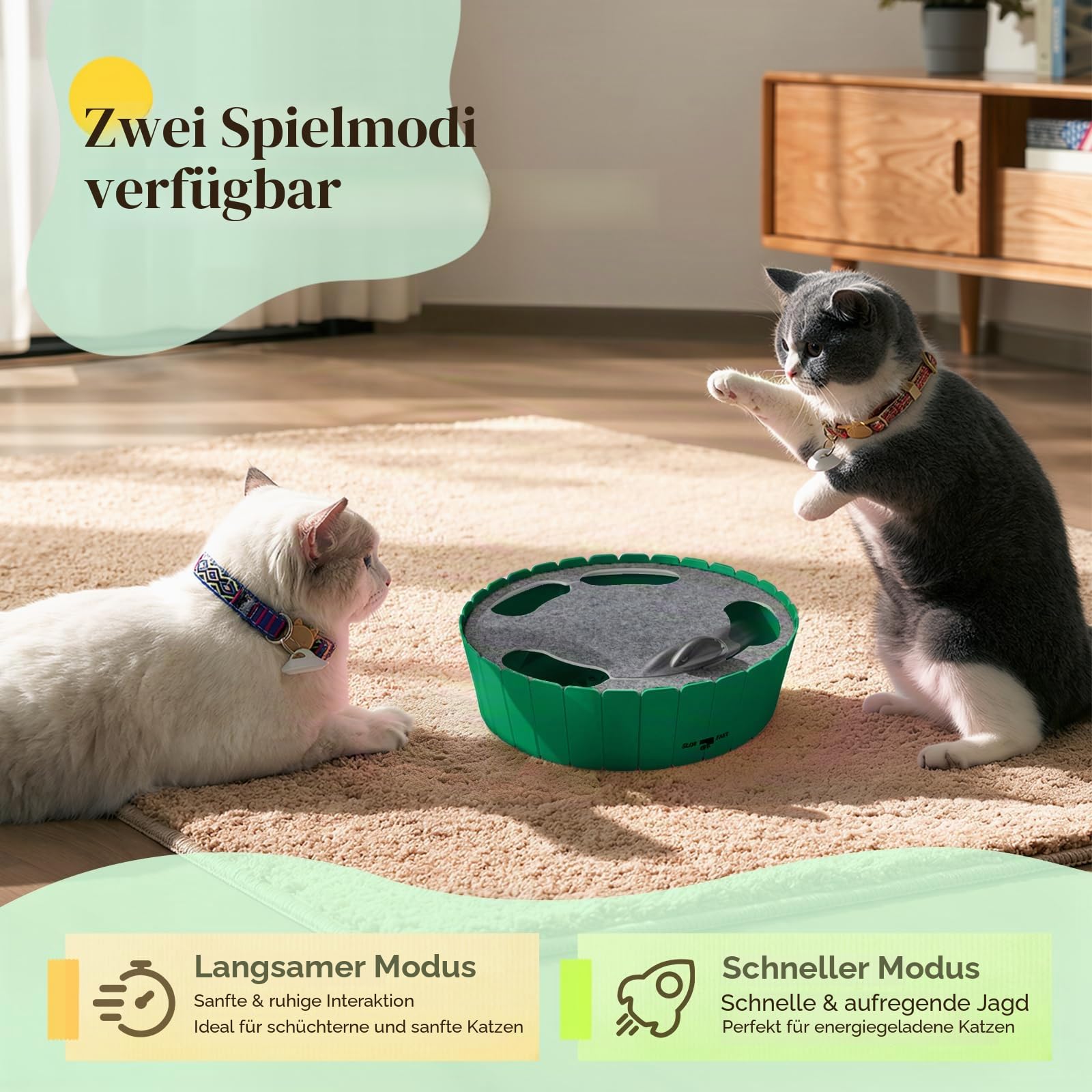 Pawaboo Katzenspielzeug Elektrische Maus, Interaktiv Kätzchen Spielzeug Katzenbett Kratzmatte Katzenminze, Süß und Sicher Spielzeug Spielball für Kleine Katze Spiel Beißen Kauen - Grün