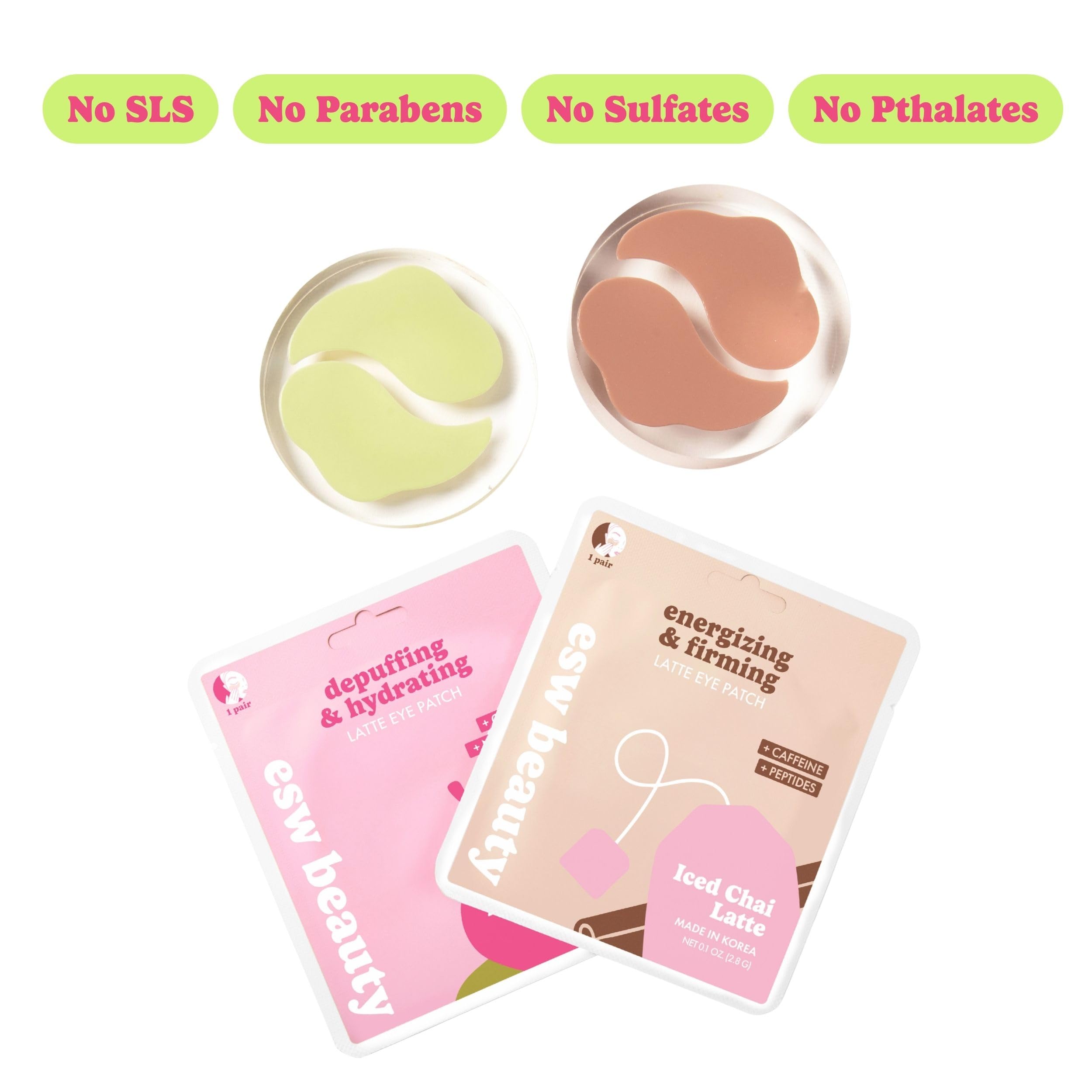 ESW Beauty Strawberry Matcha Latte Under Eye Patches – Depuffing & Hydrating – Vegan Hydrogel with Green Tea for Refreshing, Nourished Under Eyes