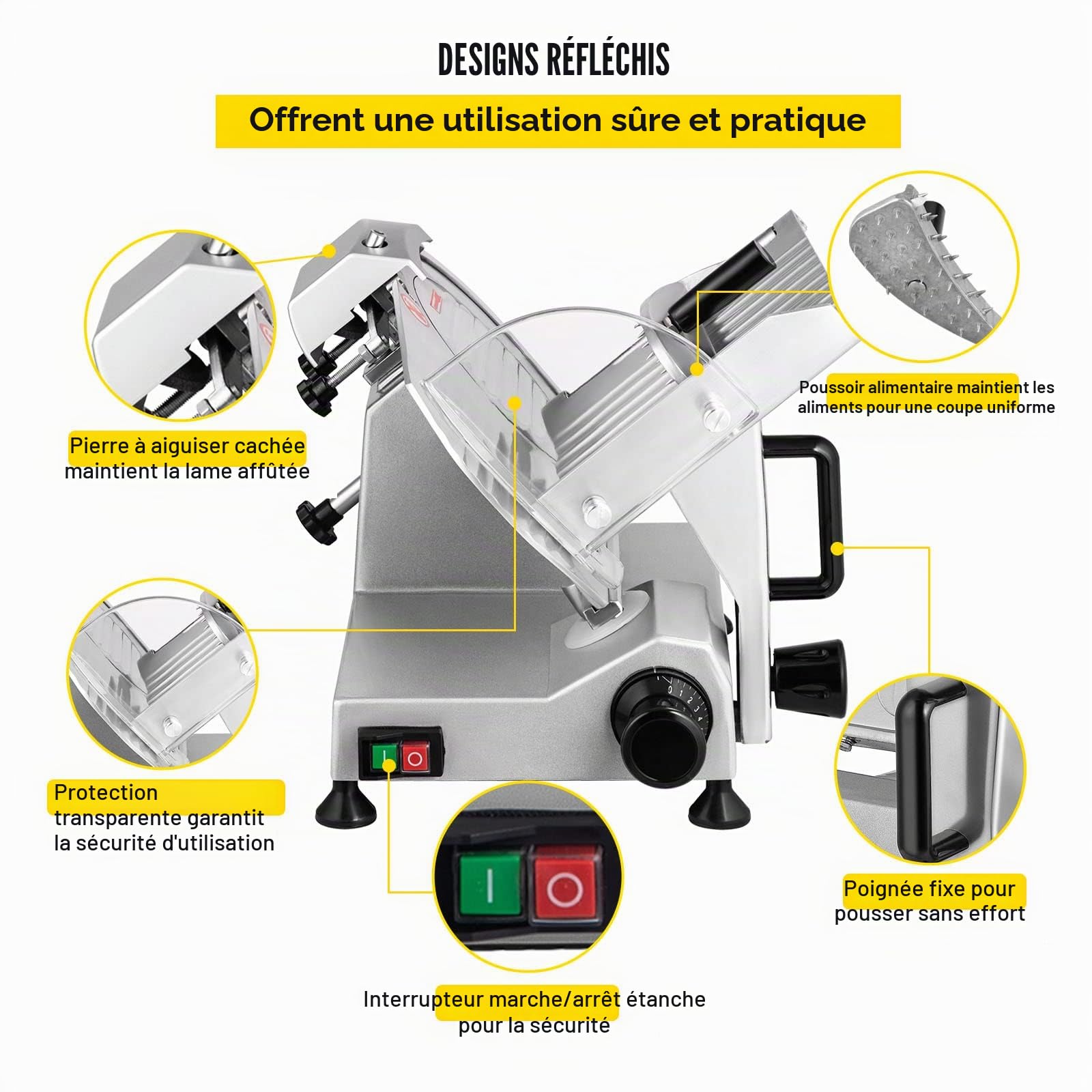 VEVOR Trancheuse Électrique 1200 tr/min Trancheuse à Jambon 48 x 43 x 35 cm Trancheuse à Viande 0-12 mm Bouton de Réglage d'Épaisseur Domestique et Commercial Parfait pour Trancher Divers Aliments