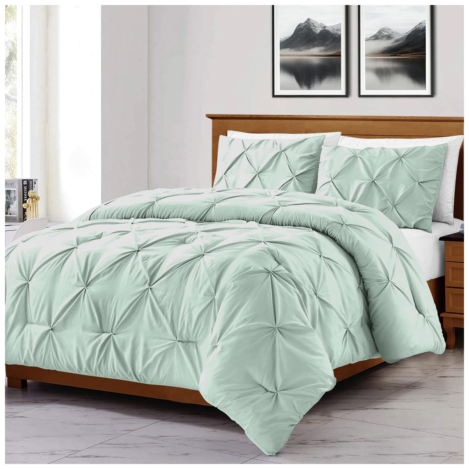 GC GAVENO CAVAILIA Diamond Superking Size Duvet Cover Sets | Pleated Quilt Covers Bedset With Matching Pillowcases | Polycotton Pintuck Bed Linen Set | Duck Egg
