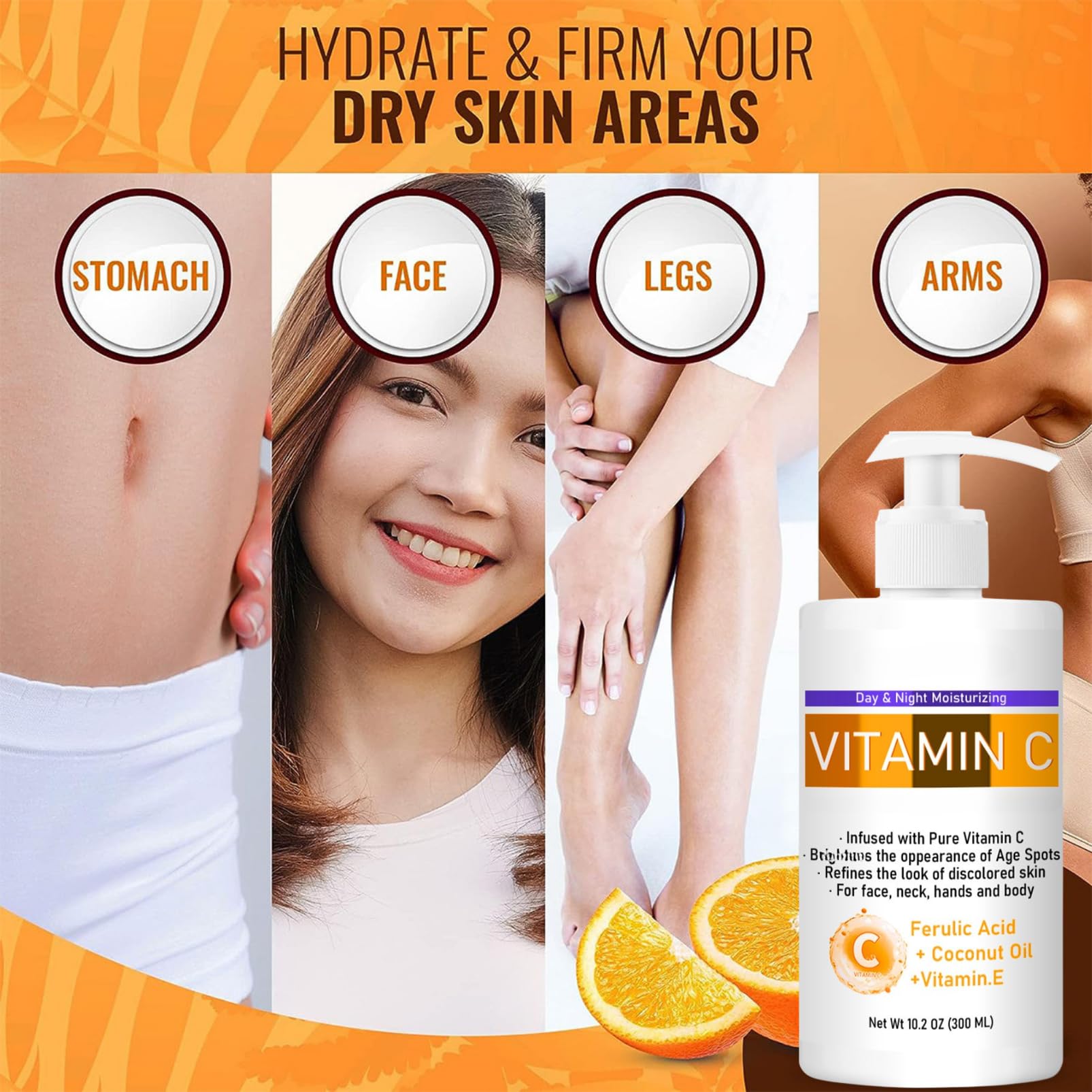 300ml Vitamin C Body Lotion, Advanced Vitamin C Cream, Body Moisturiser for Dry Skin Even Skin Tone - Image 4