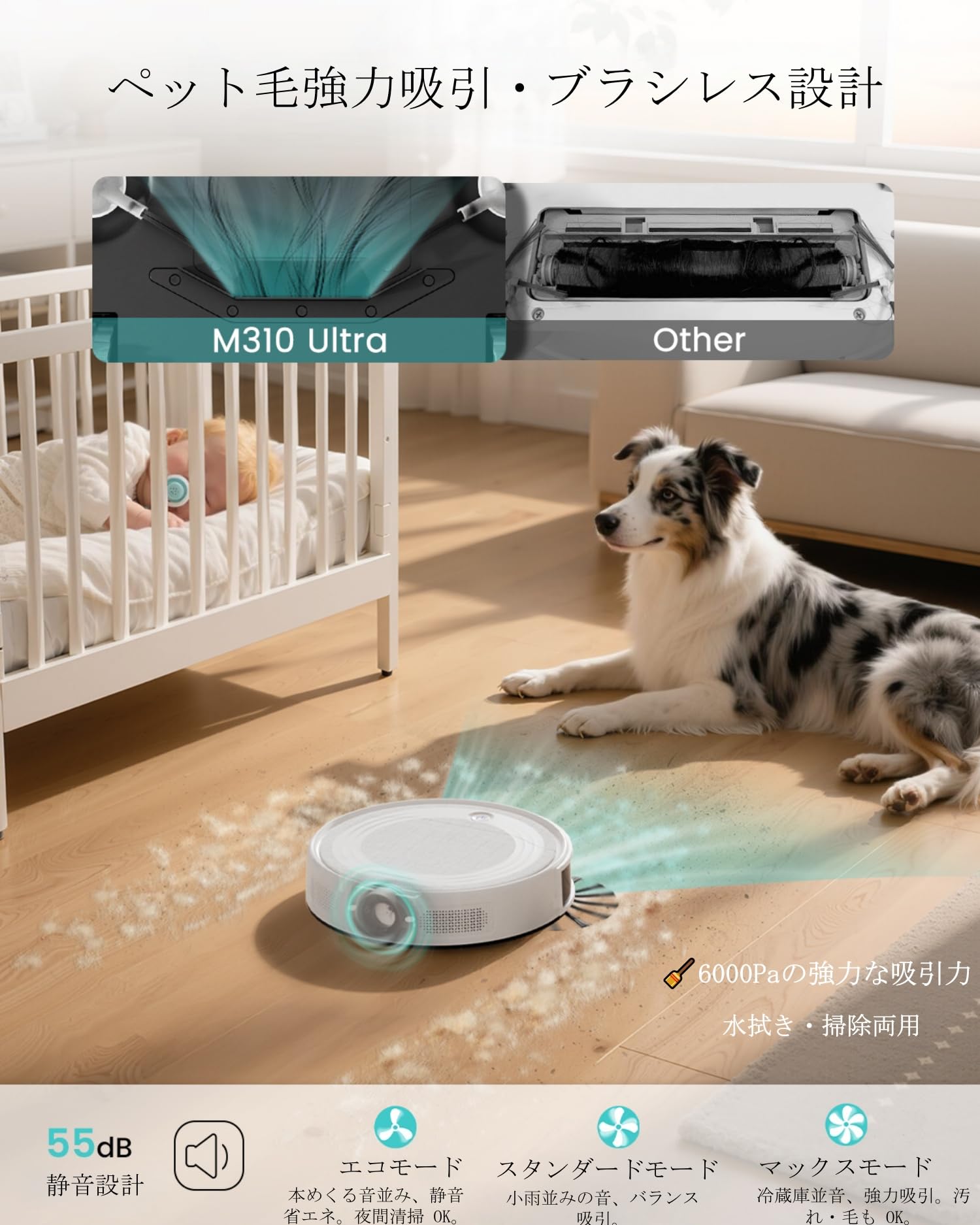 Lefant M310 Ultra White 未使用未開封 ホワイト Amazon | ロボット掃除機 水拭き 両用 6000Pa強力吸引 200分間連続稼働