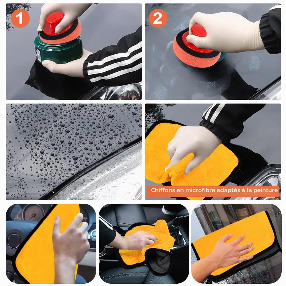 Lot de 6 Éponge de Polissage de Voiture - 90 MM - avec Poignée Antidérapante - Pad à la Main Poignée Pad Polissage Tampon de Polissages Eponge Polissages Voiture pour Voitures et Moto